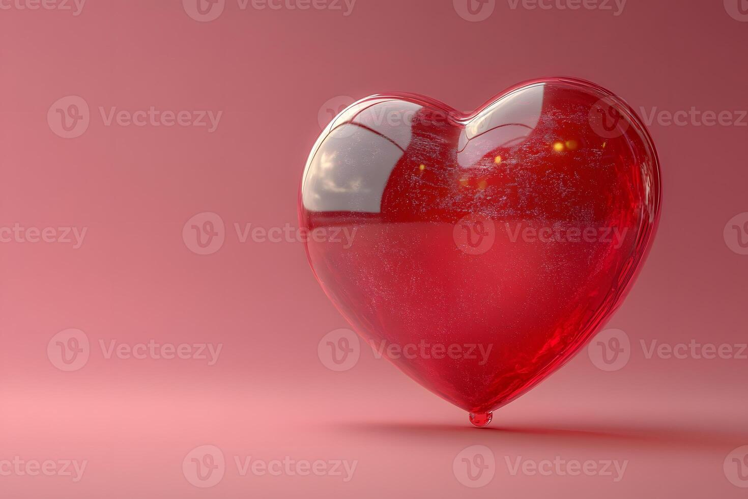 Glossy Red Heart Balloon Against Soft Pink Background for Valentine's Day Design photo