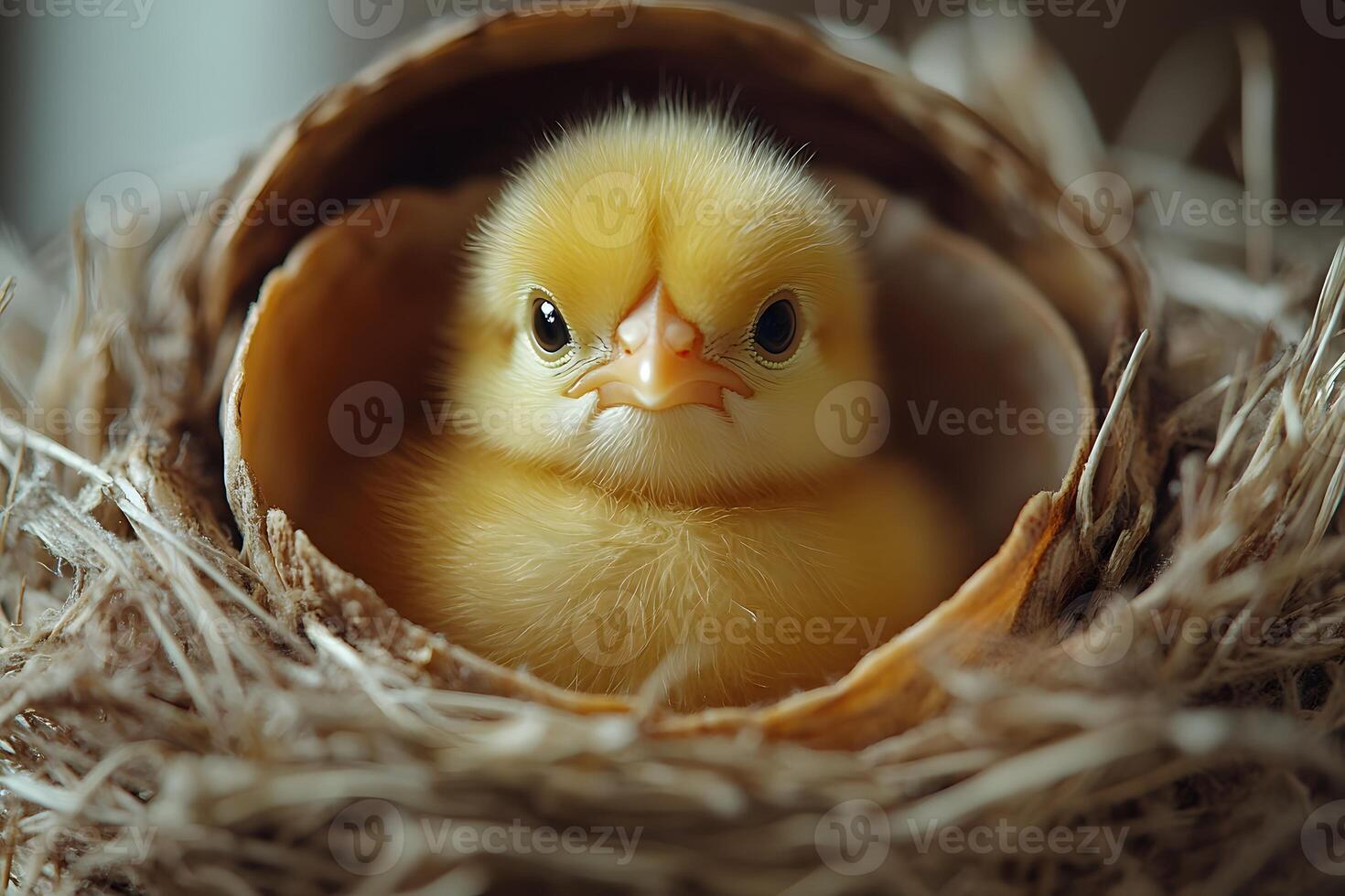 Adorable Yellow Chick in Nesting Shell - Easter and Spring Concept Design photo