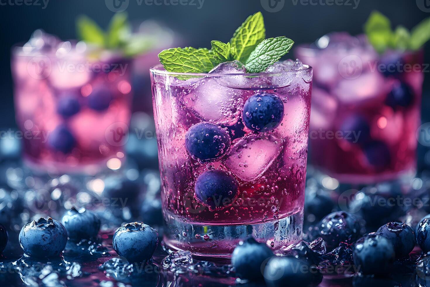Refreshing Blueberry Mint Cocktail with Ice Cubes - Perfect for Summer Gatherings photo