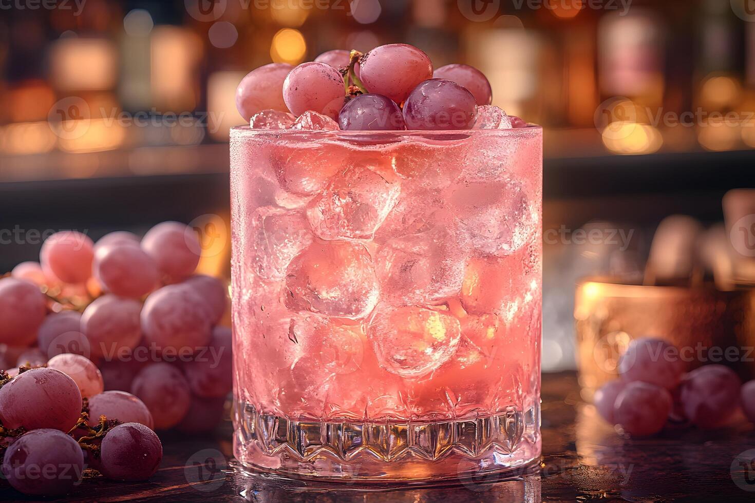 Refreshing Grape Cocktail on Ice in Elegant Bar Setting for Late Night Celebrations photo