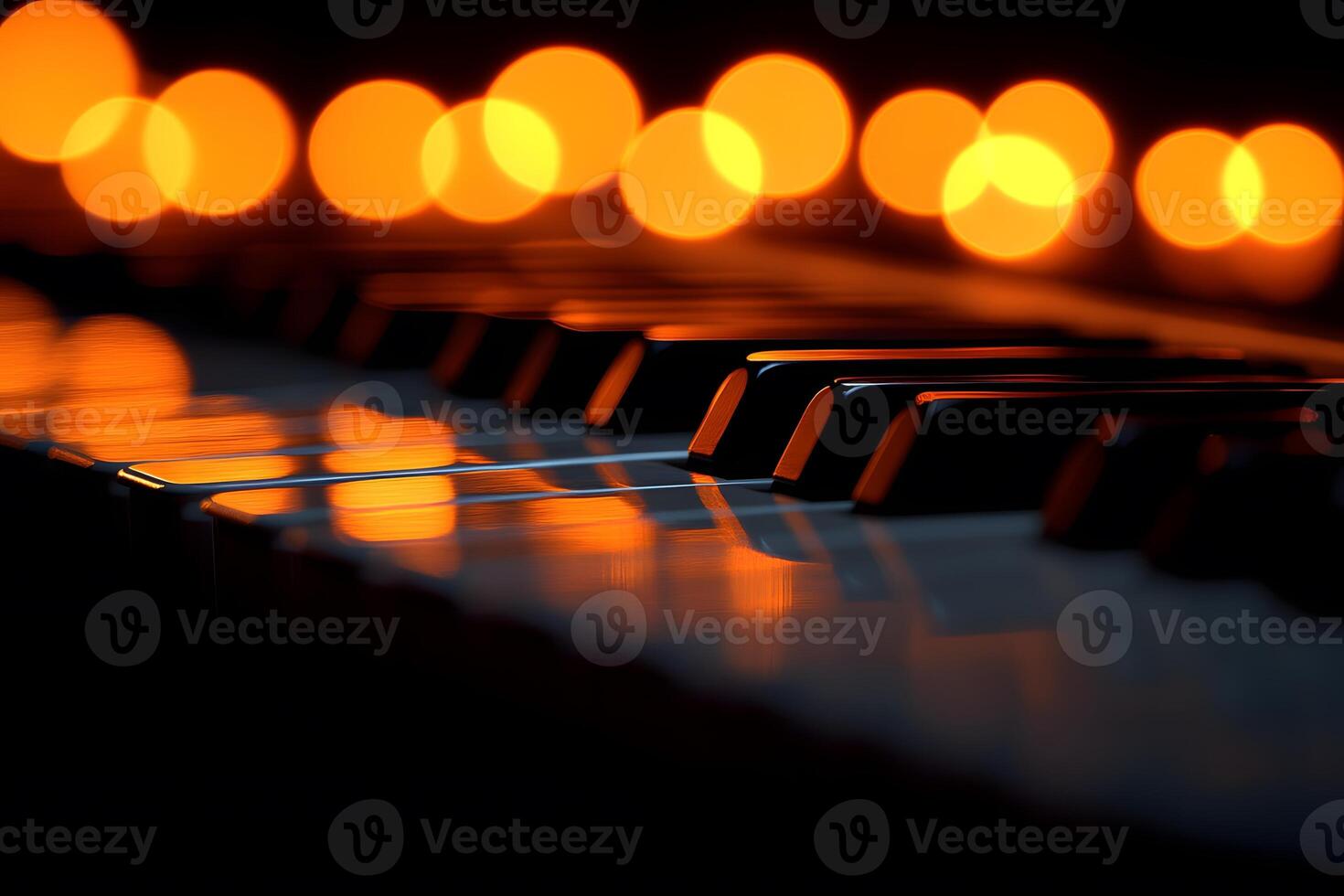 Piano Keys with Warm Bokeh Lights for Music Inspiration and Design photo