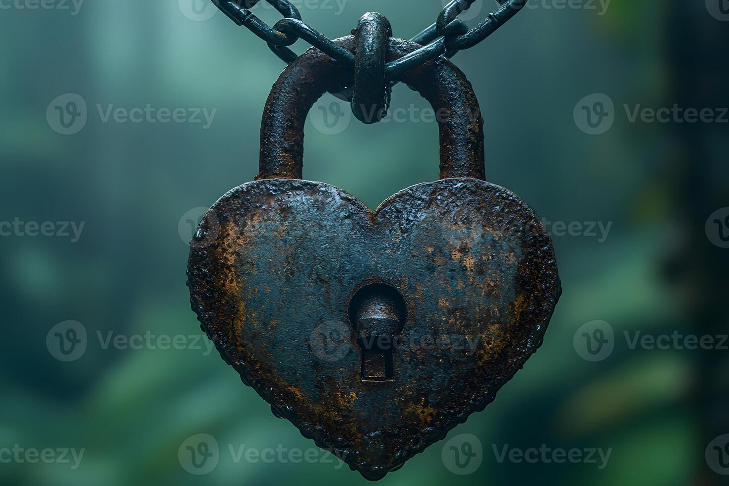 Rustic Heart-Shaped Lock Symbolizing Security and Love in a Natural Setting photo