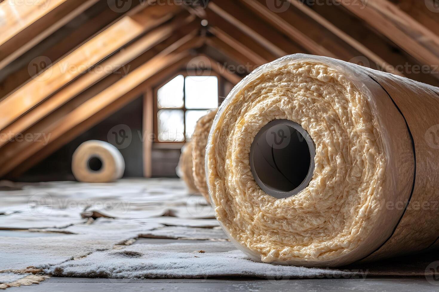 Insulation Rolls in Attic for Energy Efficiency and Home Improvement Projects photo