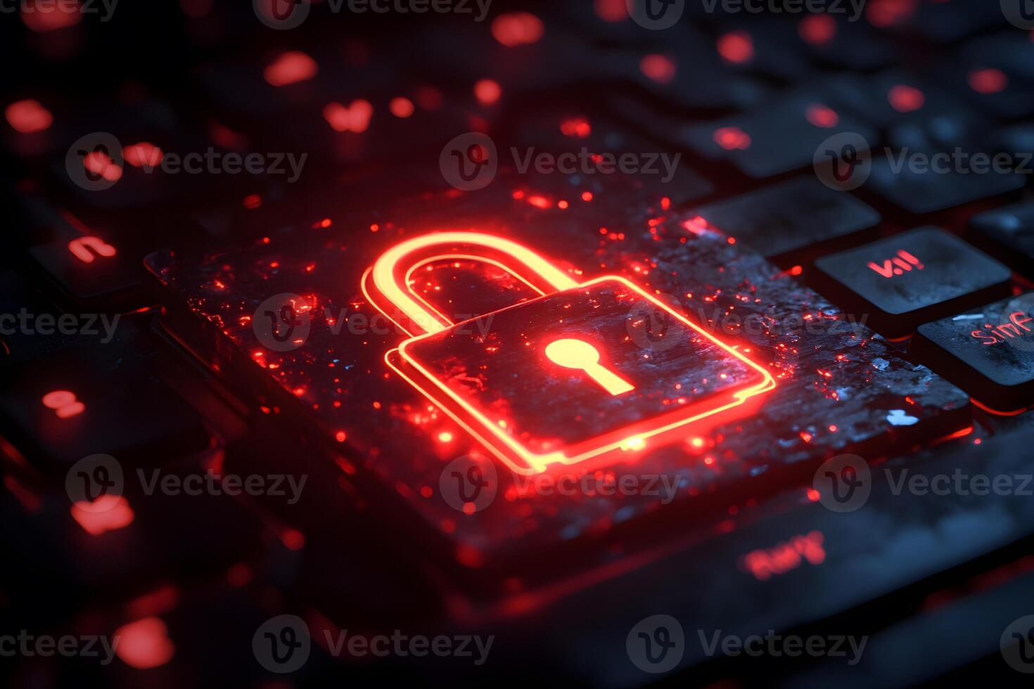 Digital Security Concept with Glowing Padlock on Keyboard for Cyber Protection Design photo