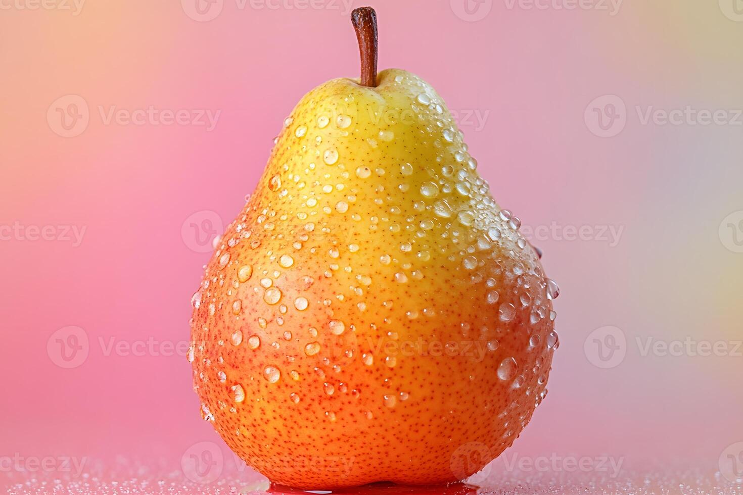 Fresh Pear with Water Droplets Against Vibrant Gradient Background for Food Photography photo