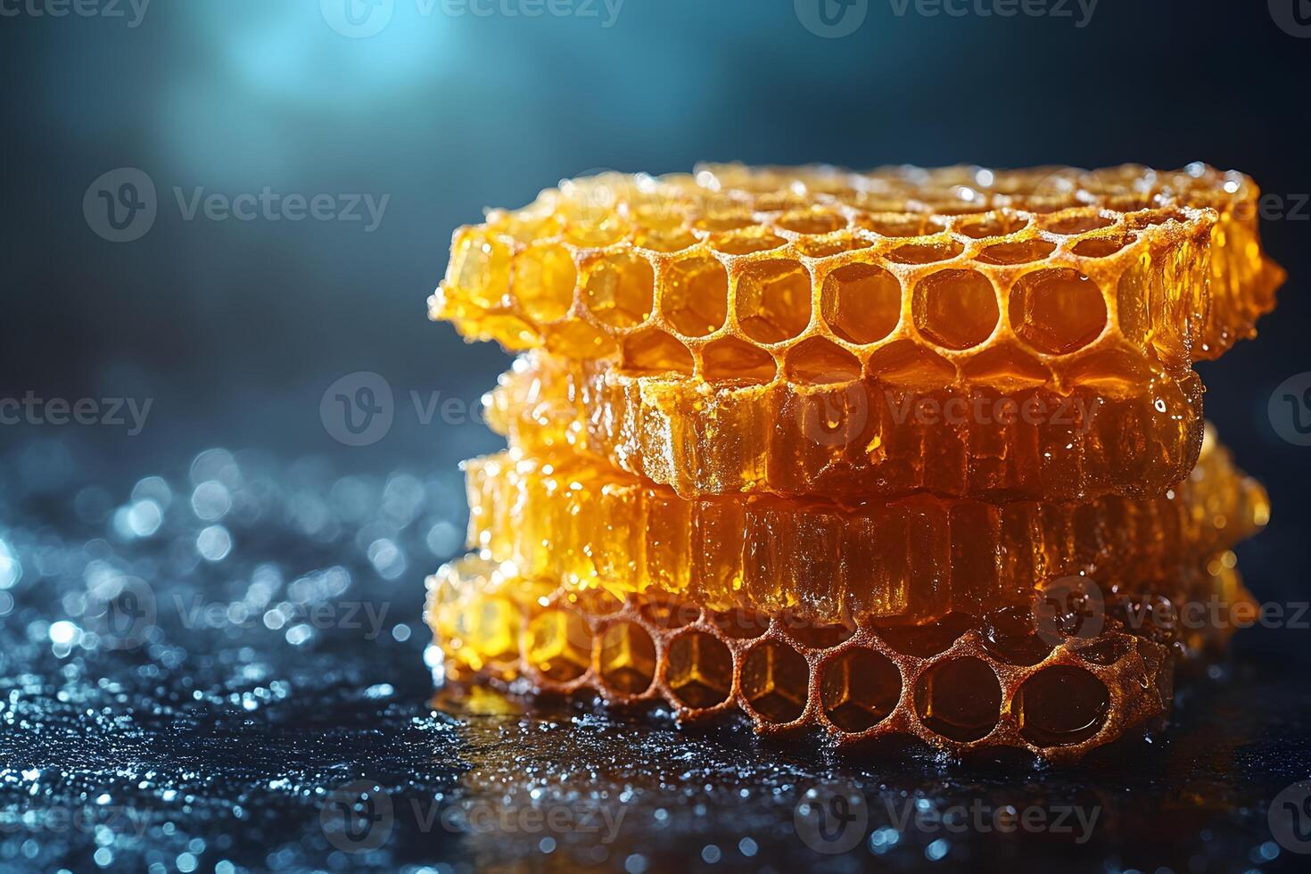 Honeycomb Stack on Dark Background - Natural Sweetness and Texture for Print and Design photo