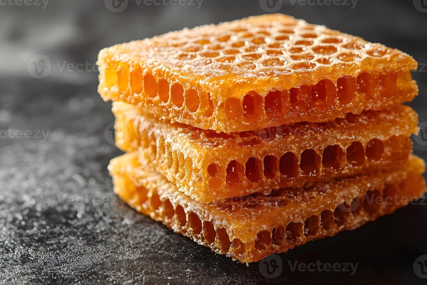 Sweet Honeycomb Stack on Dark Surface for Culinary and Nature Concepts photo