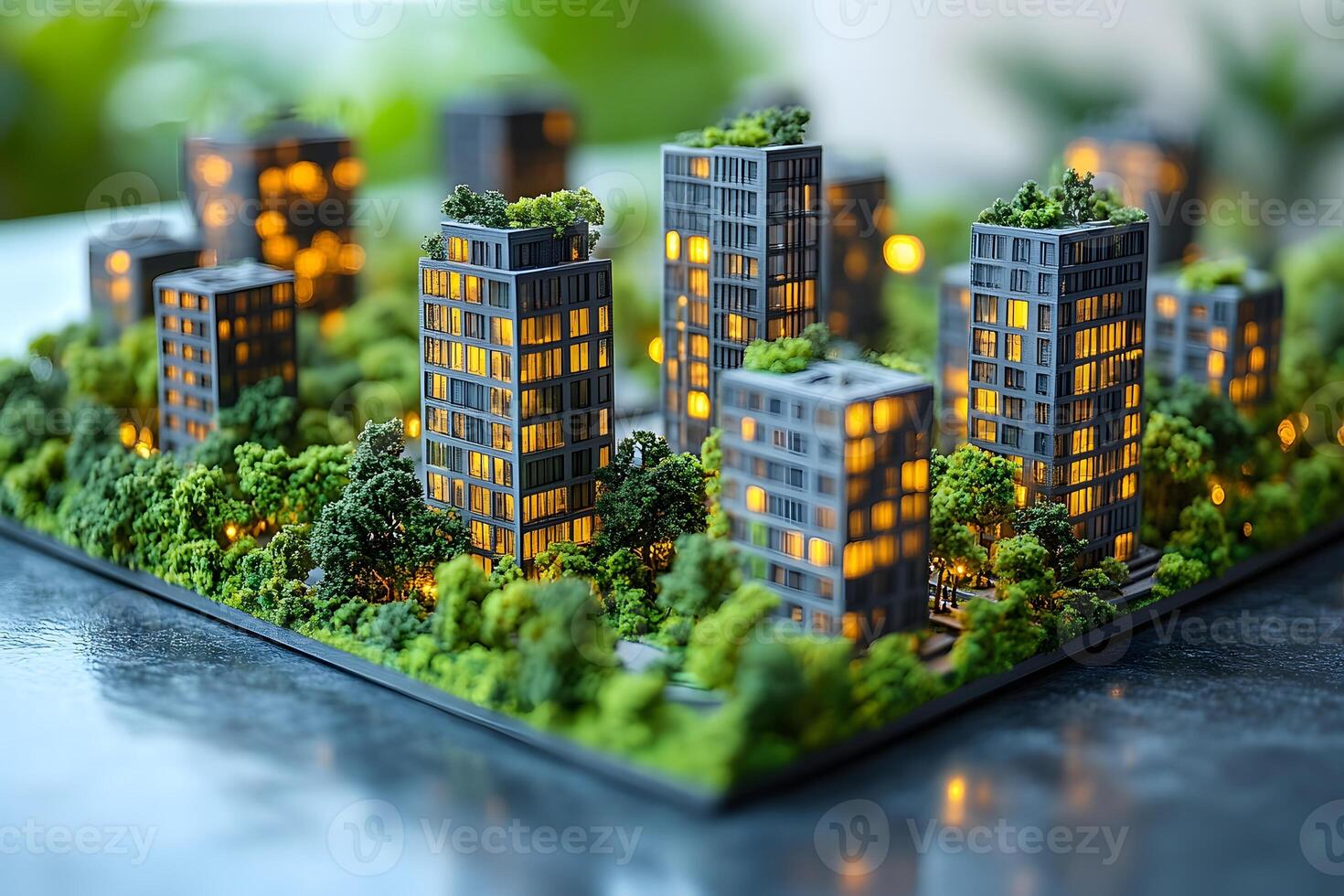 Sustainable Urban Living with Eco-Friendly Miniature Green Buildings and Cityscape Design photo