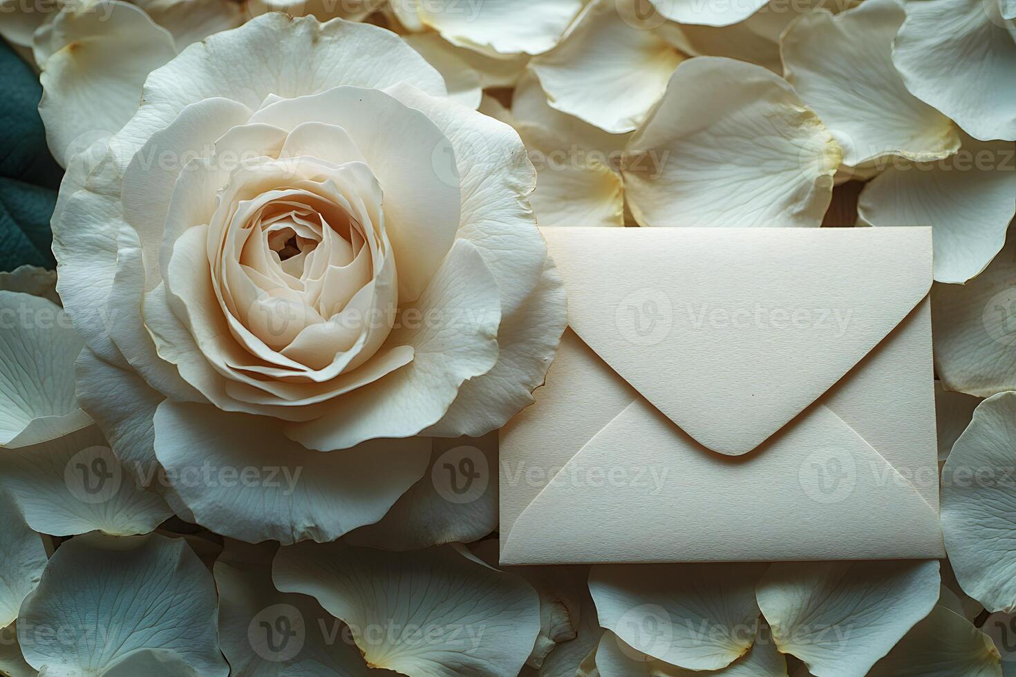 Elegant Rose and Envelope on Petals for Romantic Invitations or Announcements photo