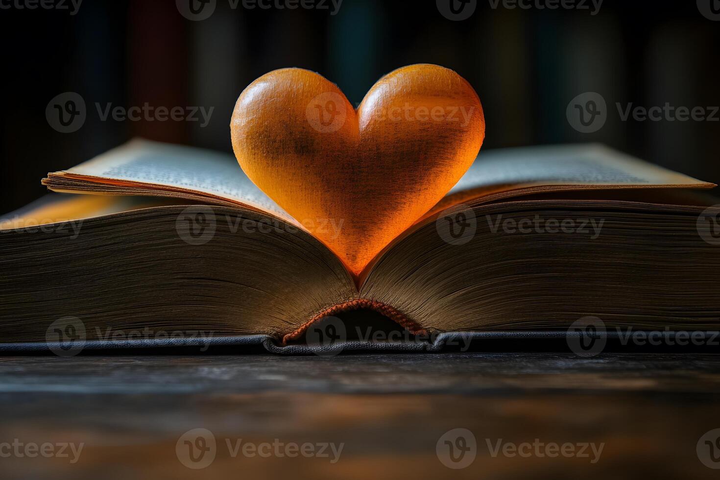 Heart-Shaped Light Illuminating Open Book - Symbol of Love and Knowledge for Educational Design photo