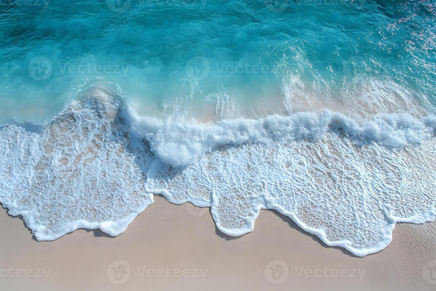 Tranquil Ocean Waves Gently Lapping Pristine Sandy Beach for Summer Vacation Relaxation Concept photo