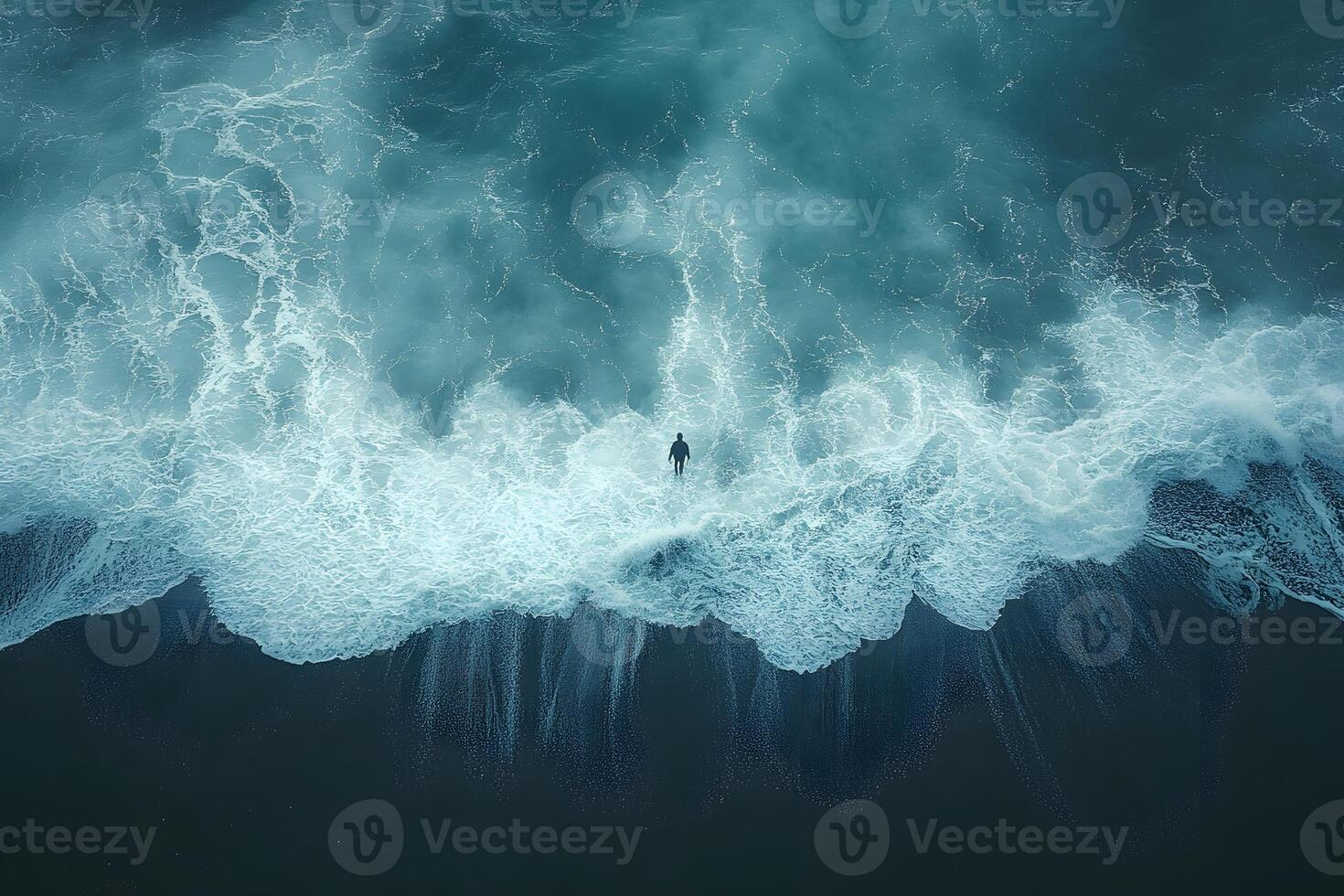 Solitude and Tranquility Serene Ocean Waves Embrace Lone Surfer - Perfect for Wall Art and Posters photo