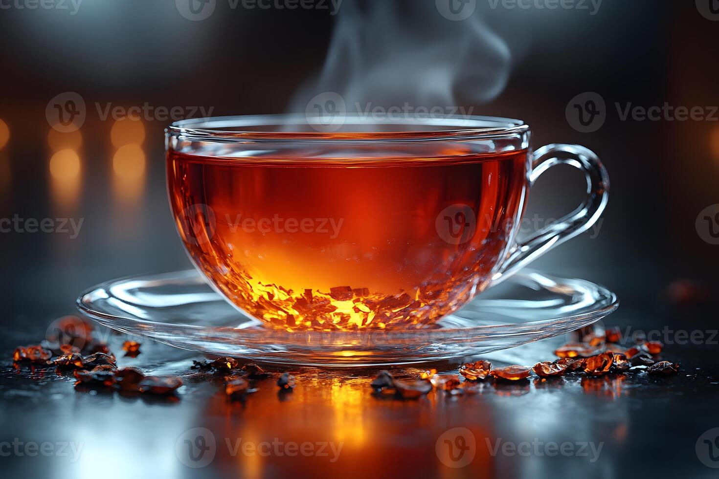 Steaming Herbal Tea in Glass Cup with Warm Ambiance for Relaxation photo