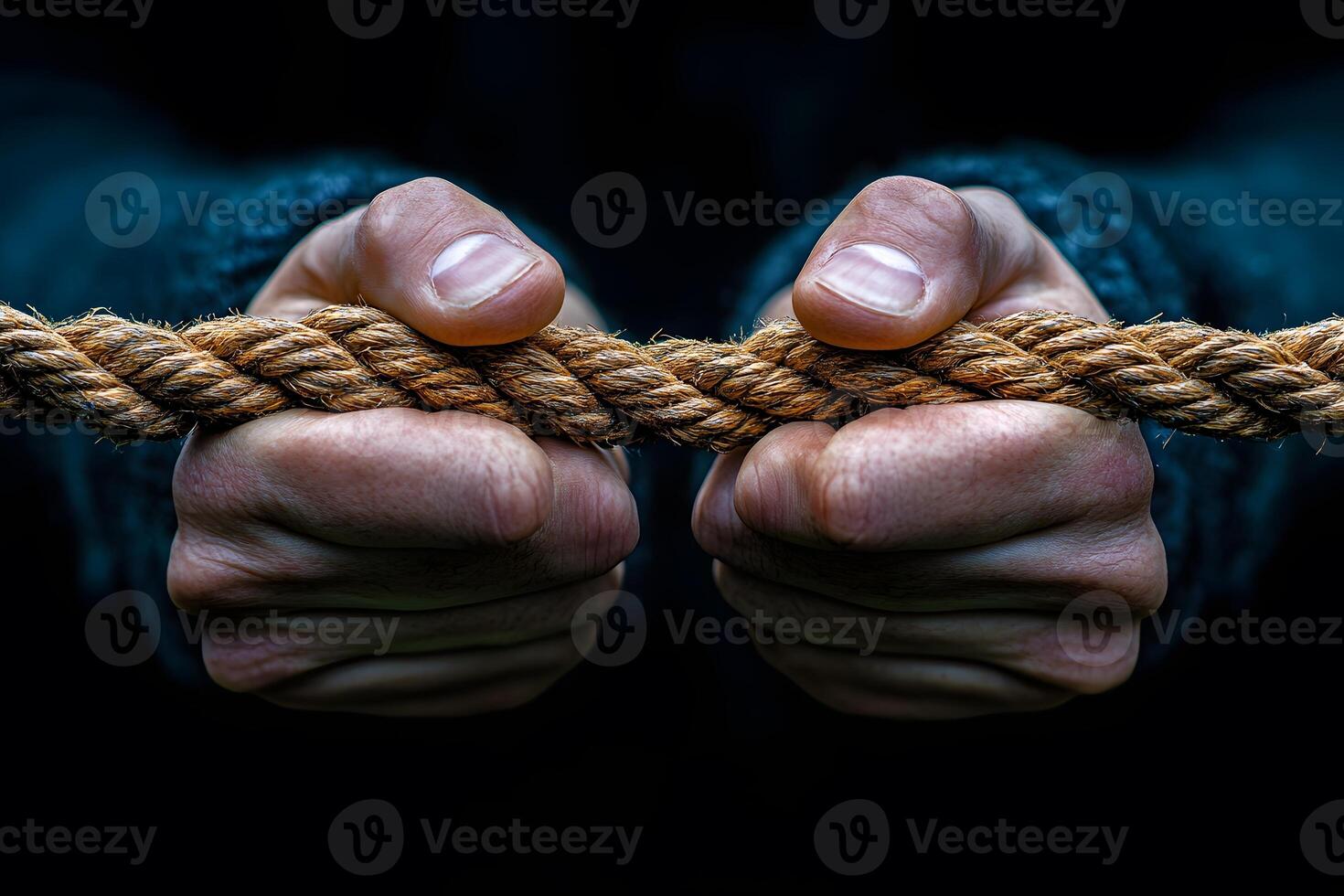 Strength and Determination Hands Gripping Rope for Motivation and Teamwork Concept photo