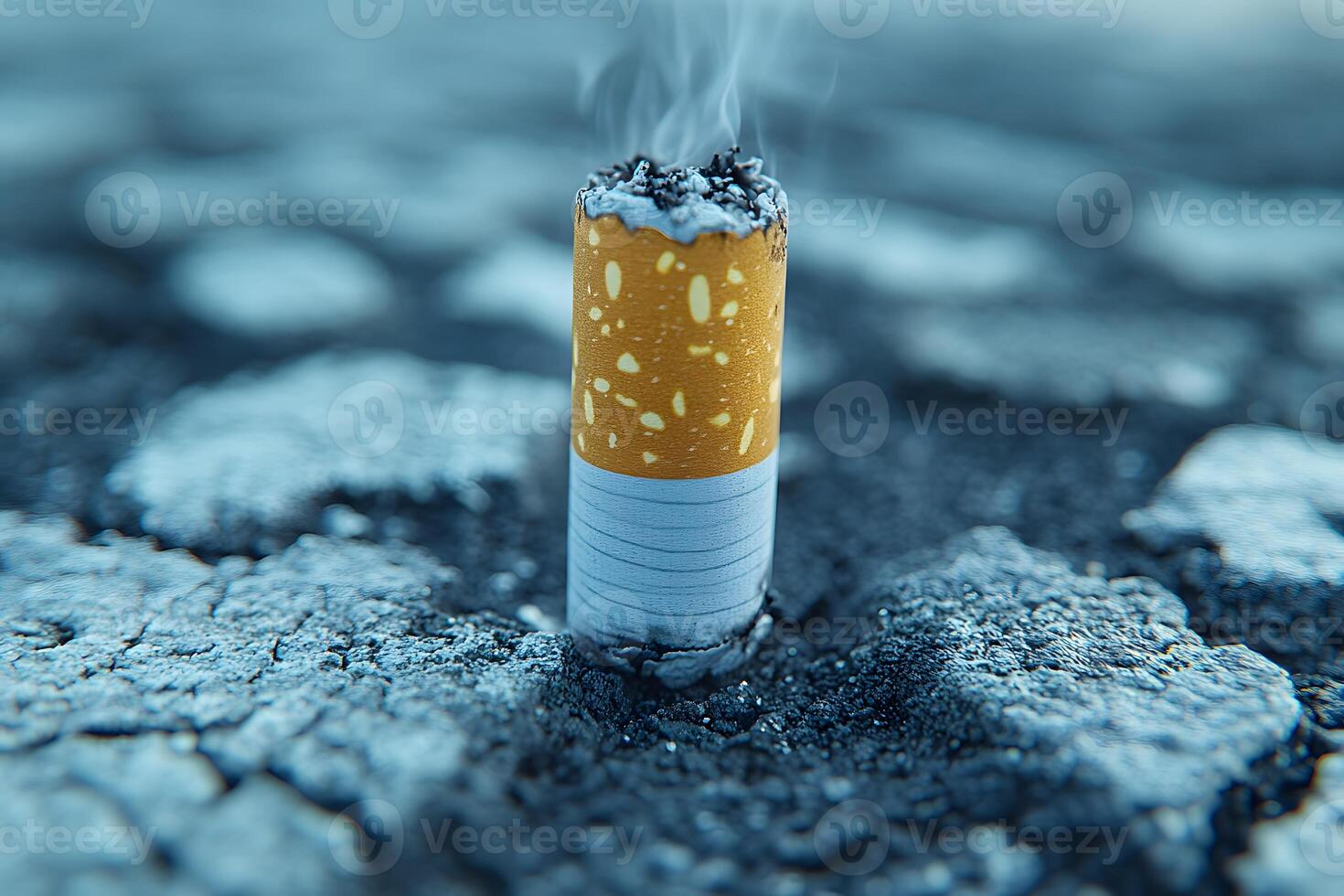 Cigarette Butt in Asphalt Puddle Symbolizing Environmental Pollution and Waste photo