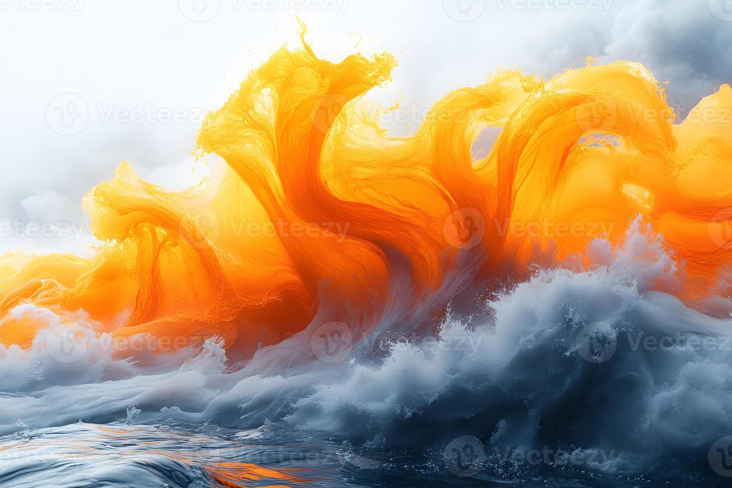 Dynamic Contrast of Vibrant Orange and Deep Blue Ocean Waves for Artistic Design photo