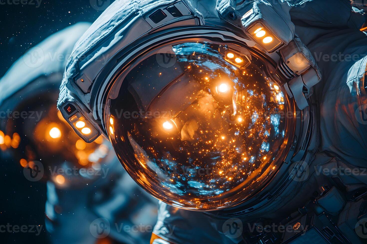 Futuristic Space Exploration Astronauts Reflecting Cosmic Wonders in Outer Space photo