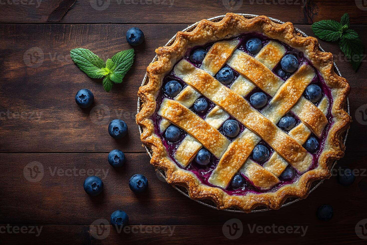 Blueberry Lattice Pie on Rustic Wooden Table for Autumn Baking Inspiration photo