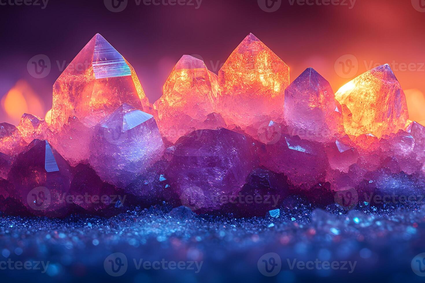 Vibrant Crystal Formation with Ethereal Glowing Background for Design and Decor photo