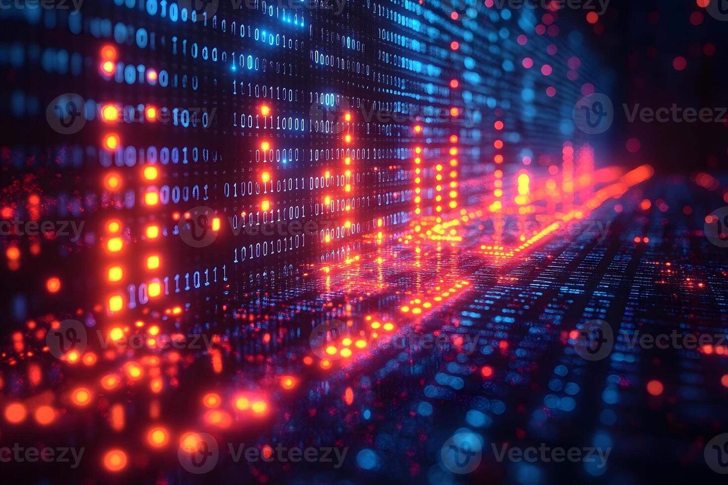 Digital Data Stream and Binary Code Visualization for Tech Design photo