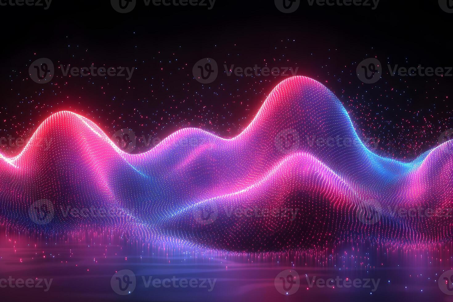 Abstract Neon Landscape with Dynamic Waveforms and Glowing Particle Effects for Digital Art photo