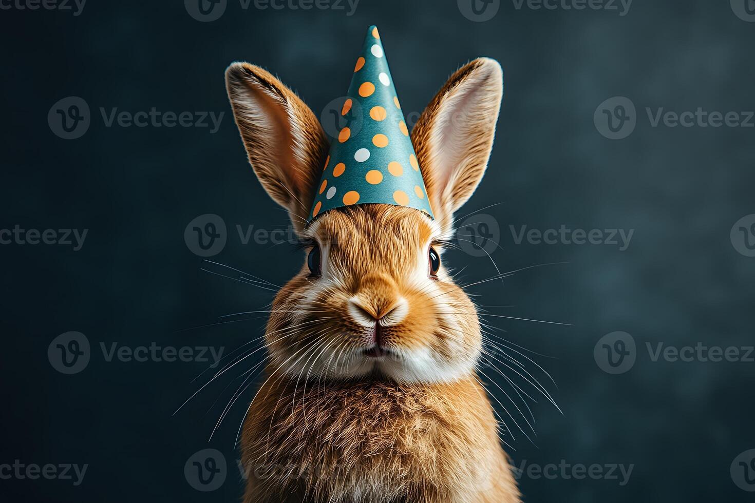 Adorable Bunny Wearing Polka Dot Party Hat - Celebration Fun Design for Cards and Posters photo