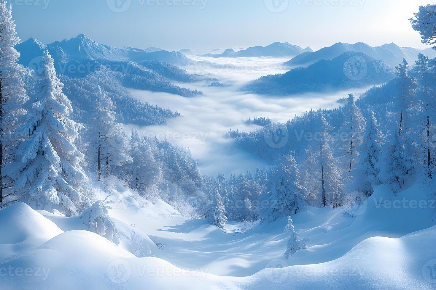 Winter Wonderland in Snowy Mountain Landscape for Tranquil Nature Posters photo