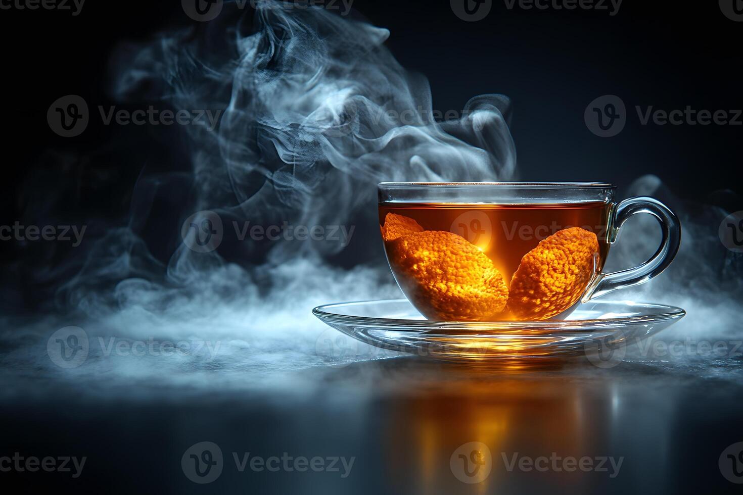 Scented Tea with Citrus Peel Surrounded by Mystical Smoke for Branding and Packaging Design photo