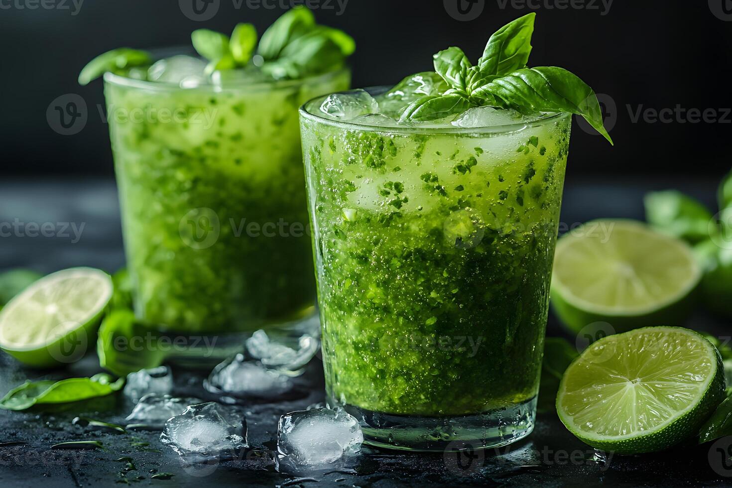 Refreshing Lime and Basil Drink with Ice for Summer Refreshment and Cocktail Inspiration photo