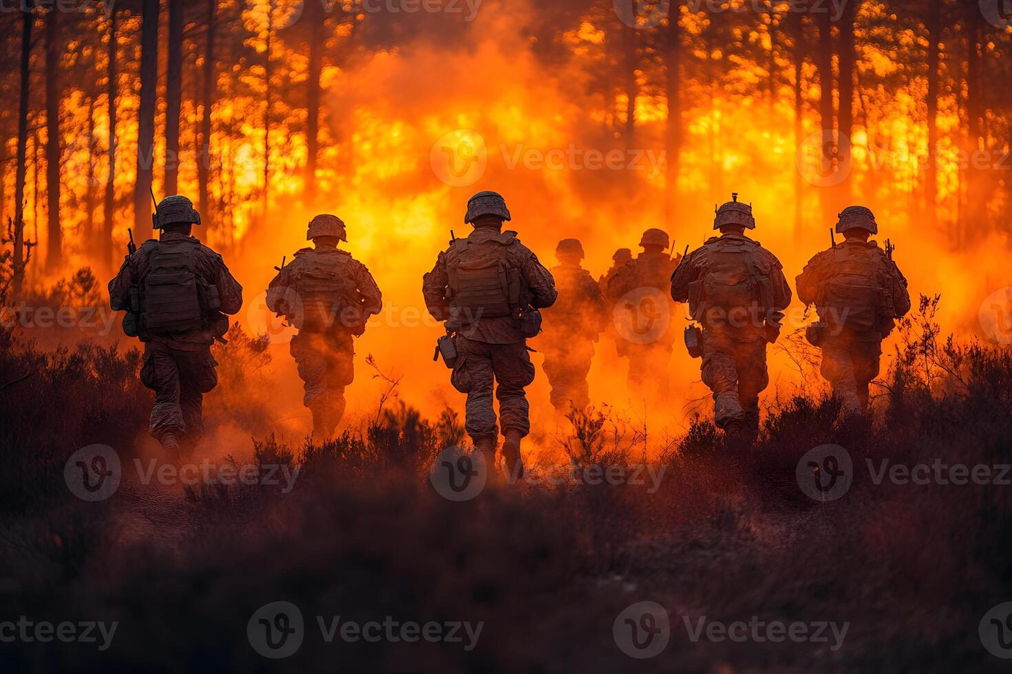 Military Training Exercise at Sunset in Forest Setting for Tactical Preparation photo