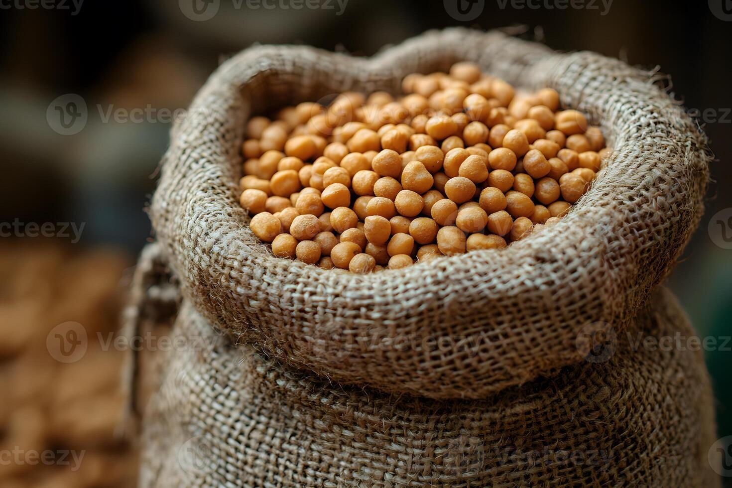Organic Soybeans Overflowing Burlap Sack for Sustainable Farming and Food Production photo