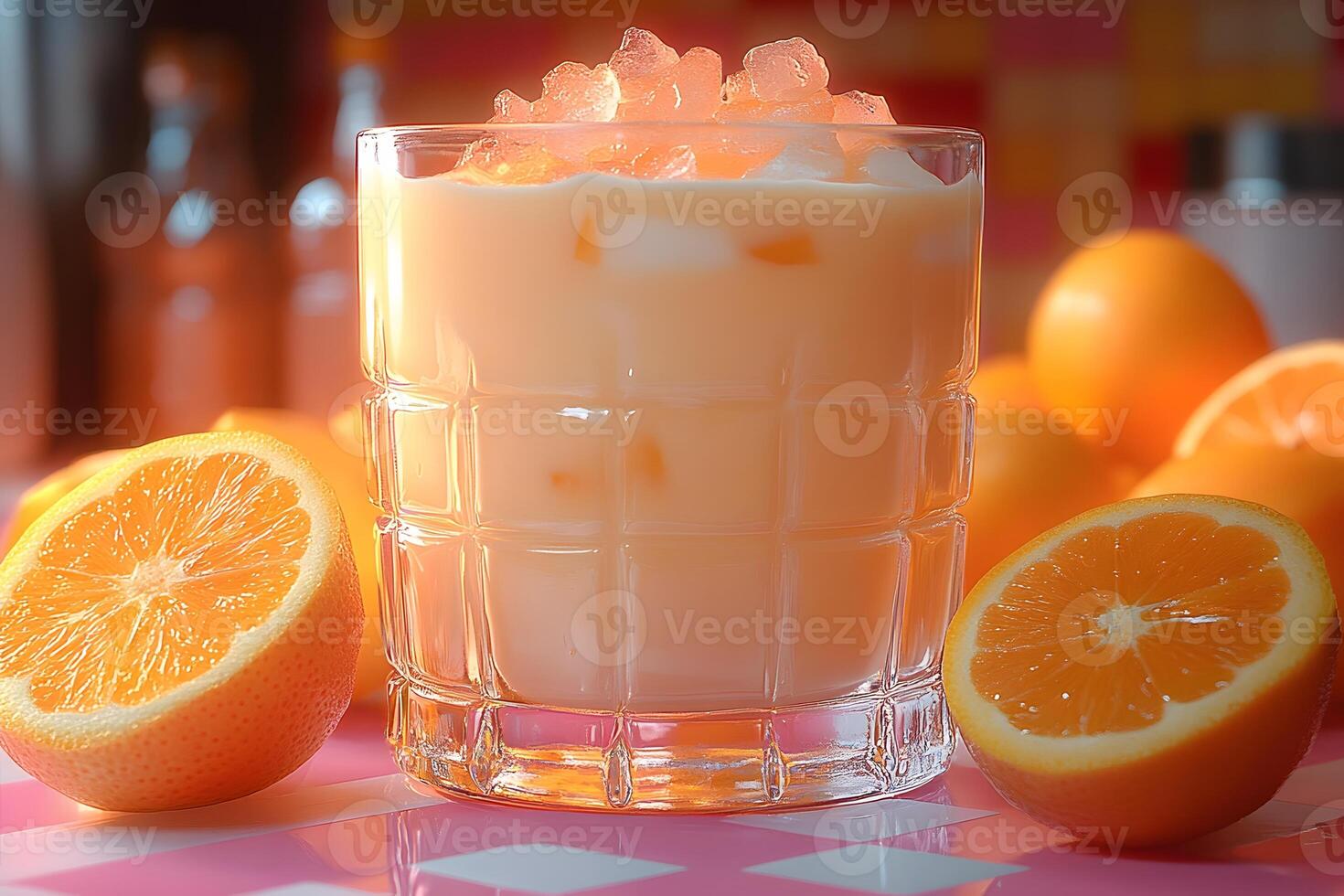Refreshing Orange Cream Beverage with Ice for Summer Relaxation and Citrus Enjoyment photo
