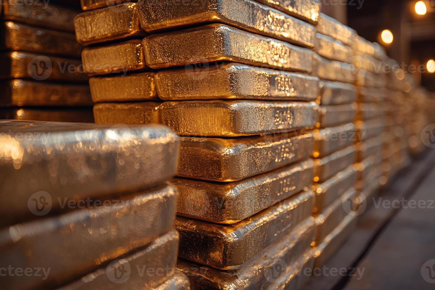Stacked Gold Bars in Warehouse for Wealth and Investment Concepts photo