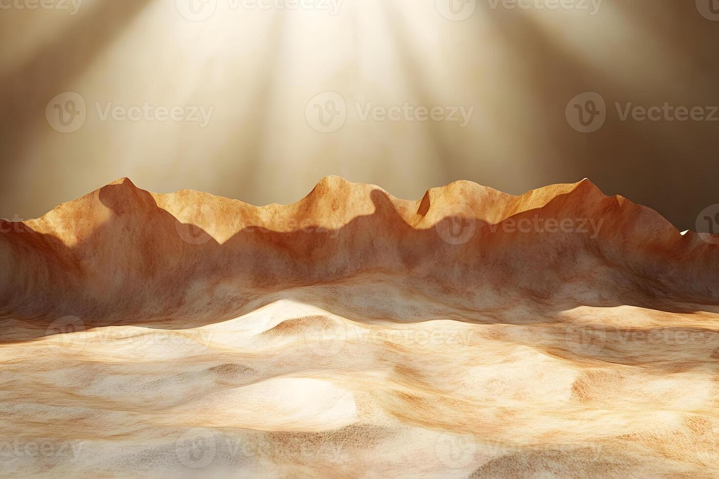 Majestic Desert Landscape with Sun Rays Illuminating Sand Dunes for Nature and Travel Design photo