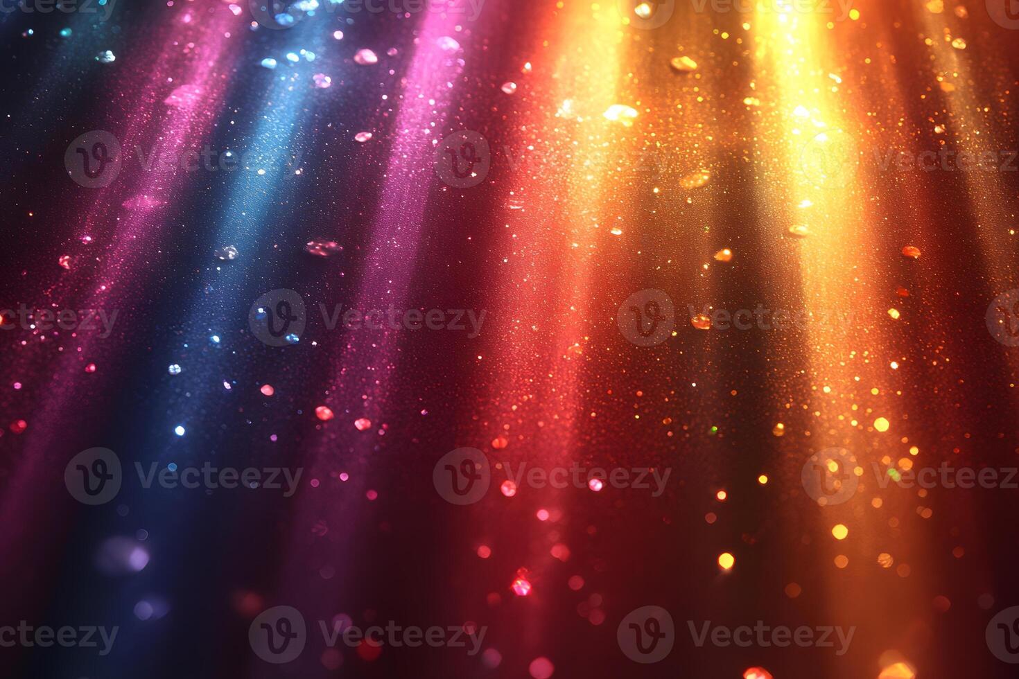 Vibrant Rainbow Light Beams with Sparkling Bokeh for Abstract Art and Design photo