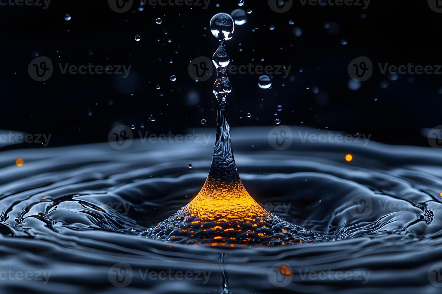 Close-Up of Dynamic Water Drop with Vibrant Lighting for Creative Design photo