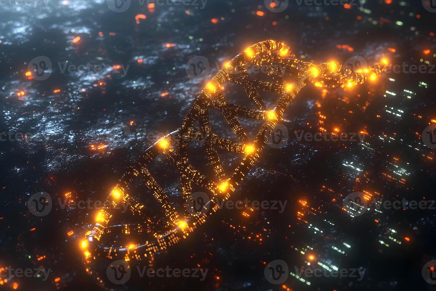 Futuristic Digital DNA Strand in Cybernetic Environment for Biotechnology Visualization photo