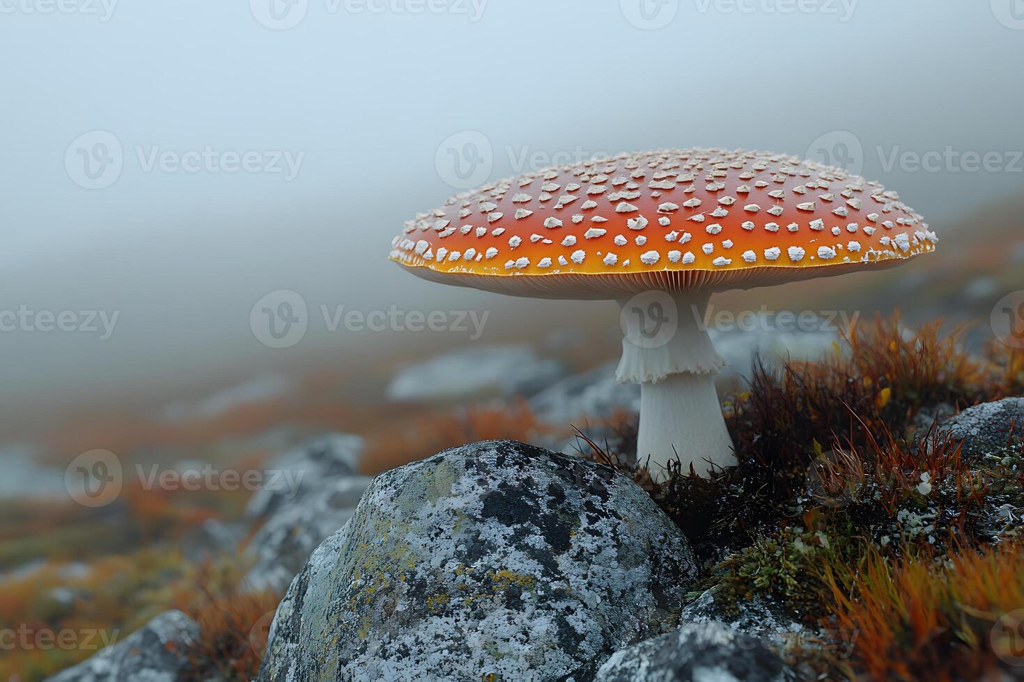 Autumn Mushroom in Misty Landscape for Nature Photography and Posters photo