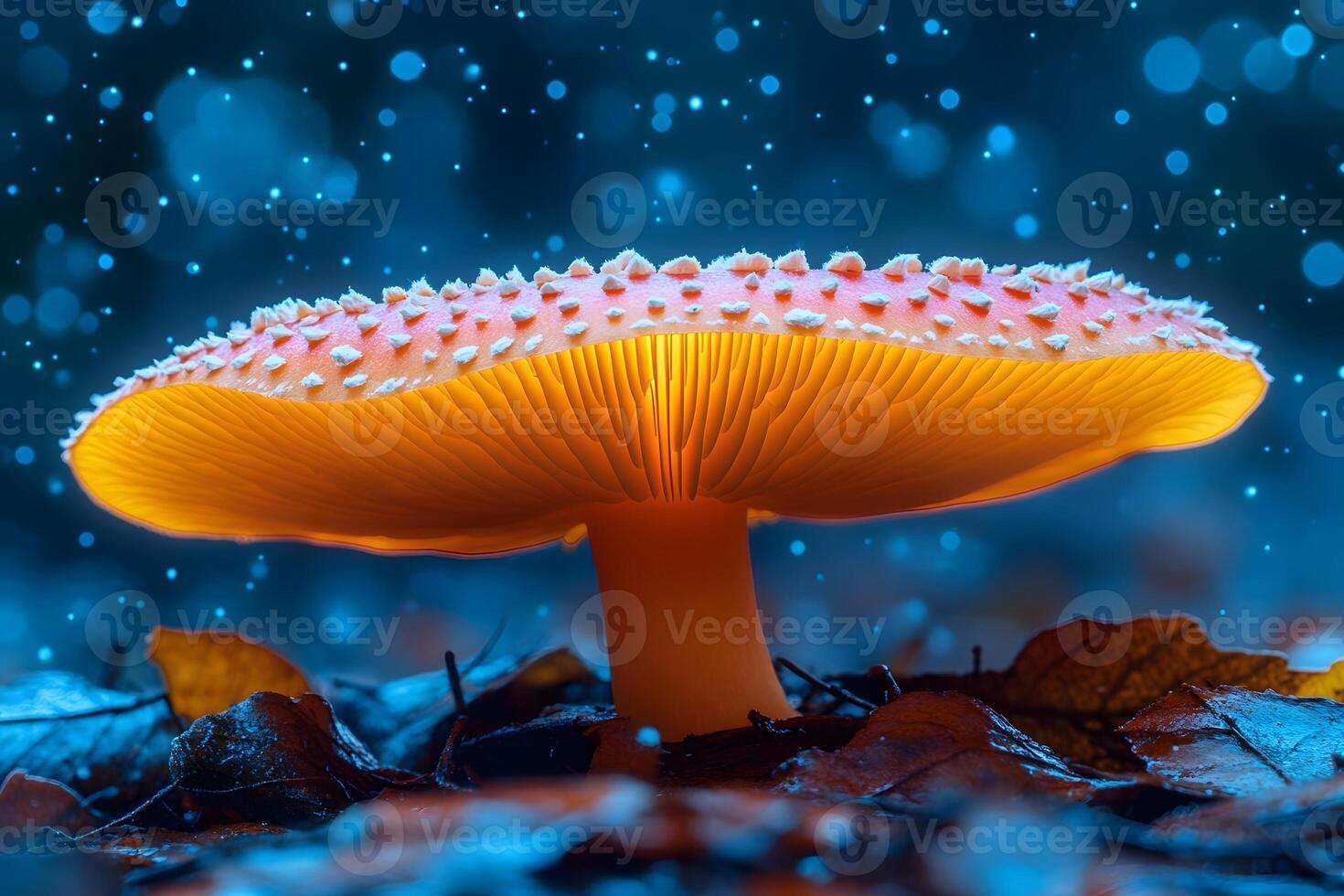Mystical Mushroom with Glowing Cap in Enchanted Forest Scene photo