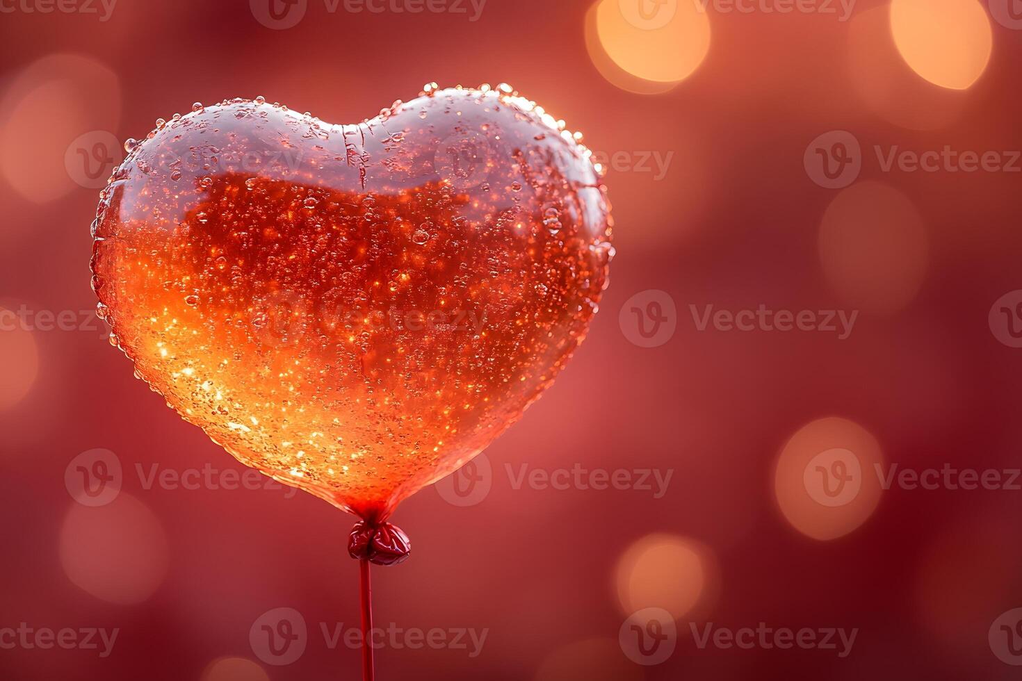 Romantic Heart-Shaped Candy Apple with Bokeh Background for Valentine's Day photo