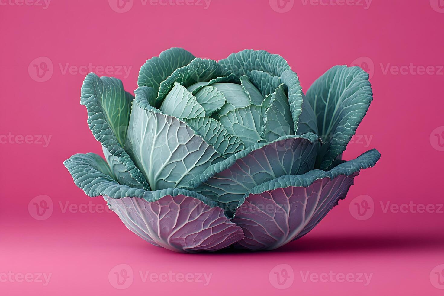 Vibrant Green Cabbage on Bold Pink Background for Culinary Art and Design photo