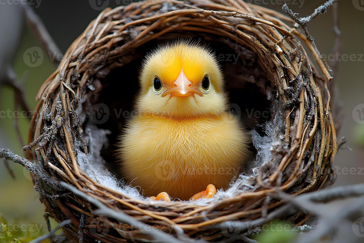 Adorable Yellow Chick in Nest - Springtime Symbol of New Beginnings photo