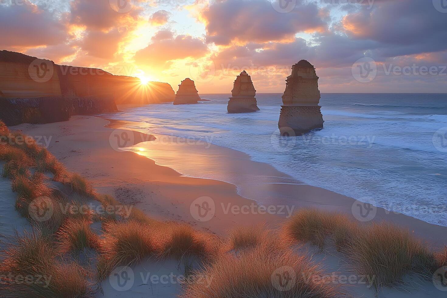 Sunset Over the Twelve Apostles Majestic Coastal Landscape for Travel Inspiration photo
