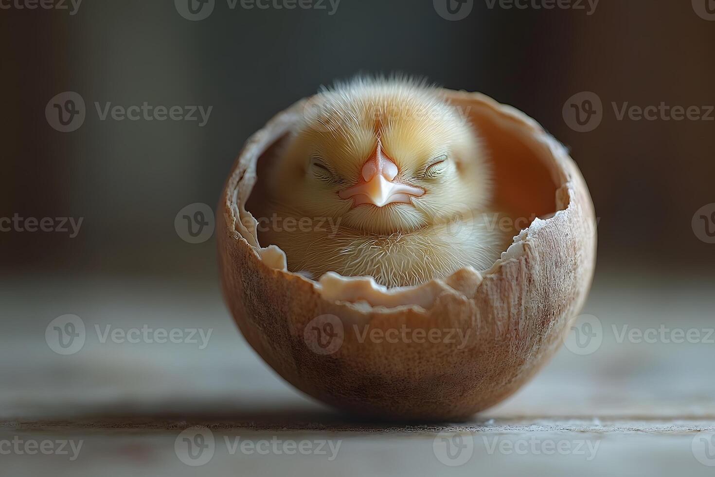 Adorable Newborn Chick in Eggshell - Spring and Easter Concept for Posters and Cards photo
