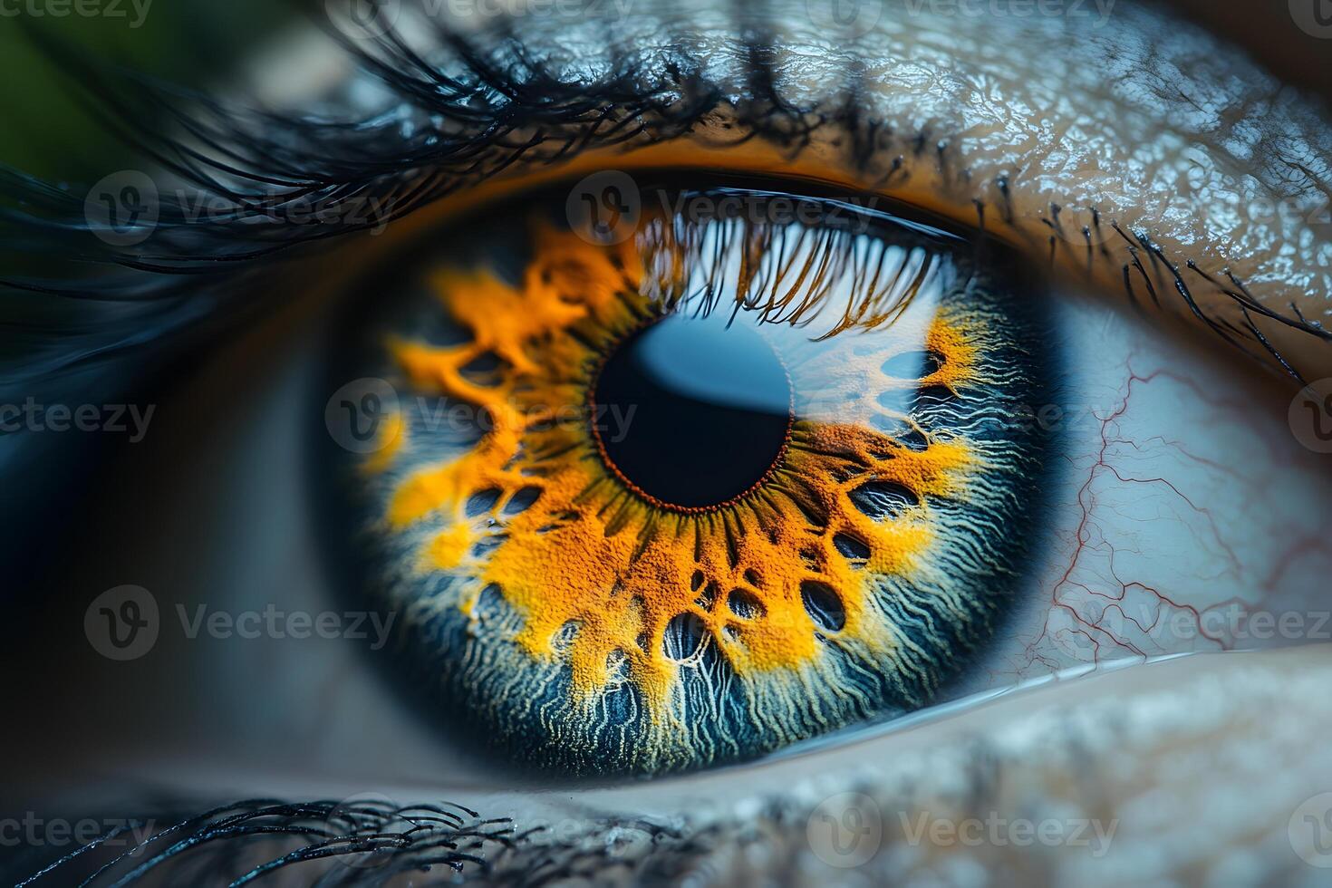 Macro Close-Up of a Vibrant Human Eye with Detailed Iris for Vision and Anatomy Design photo
