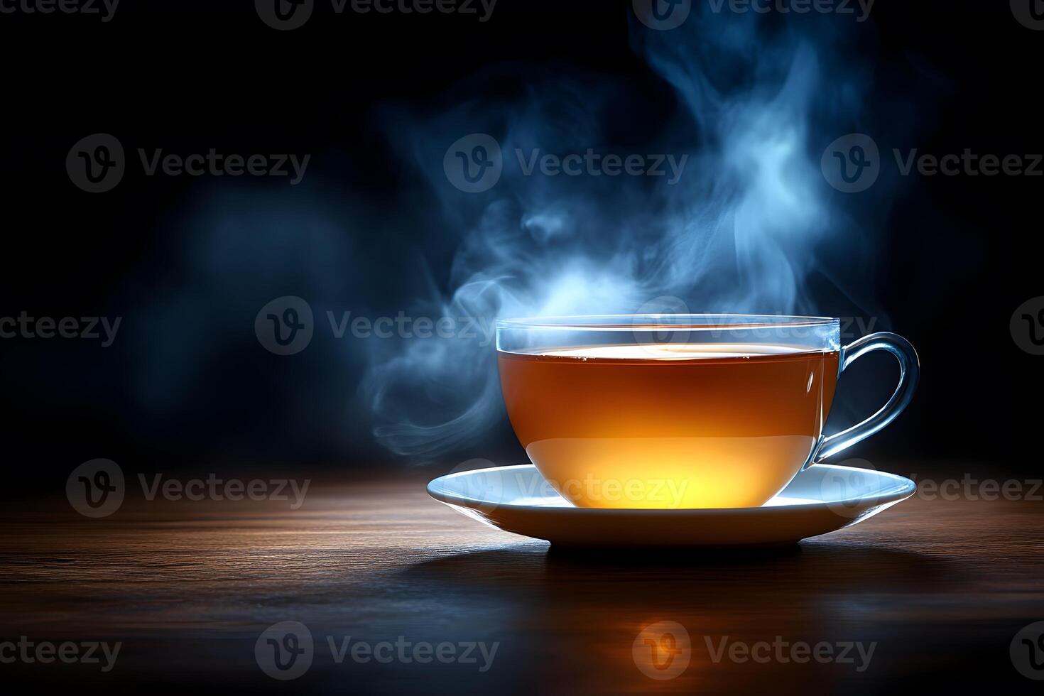 Steaming Cup of Tea on Wooden Table - Warm Beverage Concept for Relaxation photo