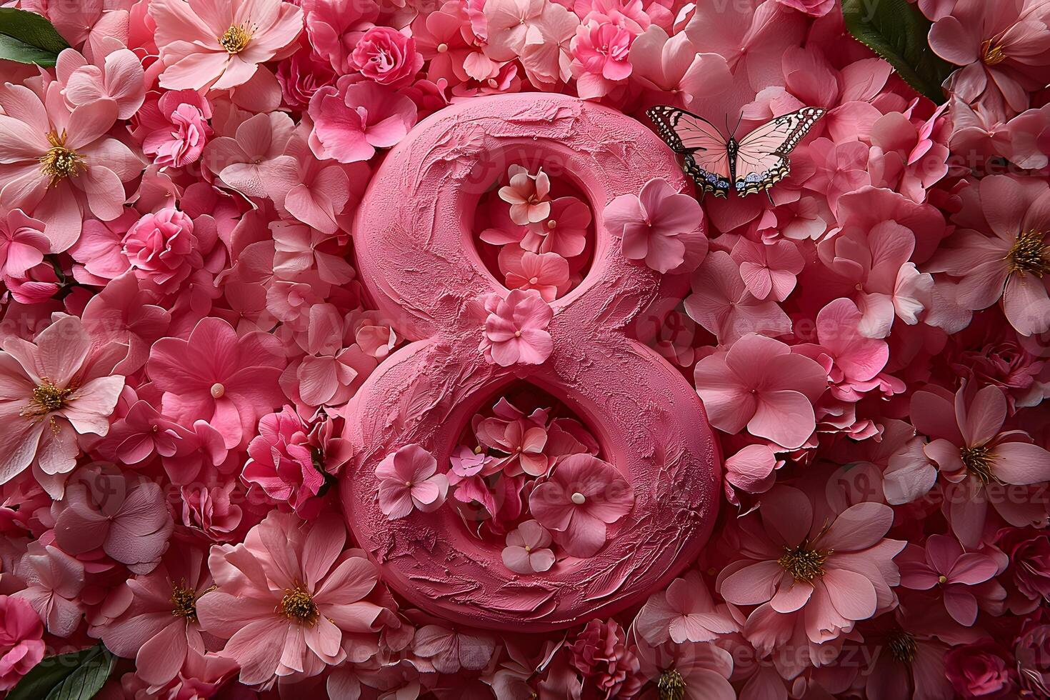 Pink Floral Number Eight Design with Butterfly for Spring Decor and Celebration Themes photo