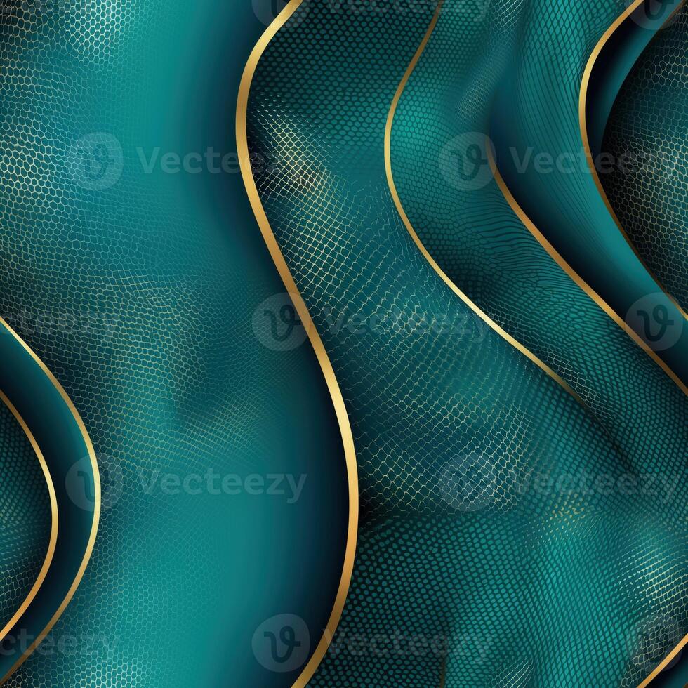 Elegant teal and gold abstract background with smooth curves and wave patterns photo