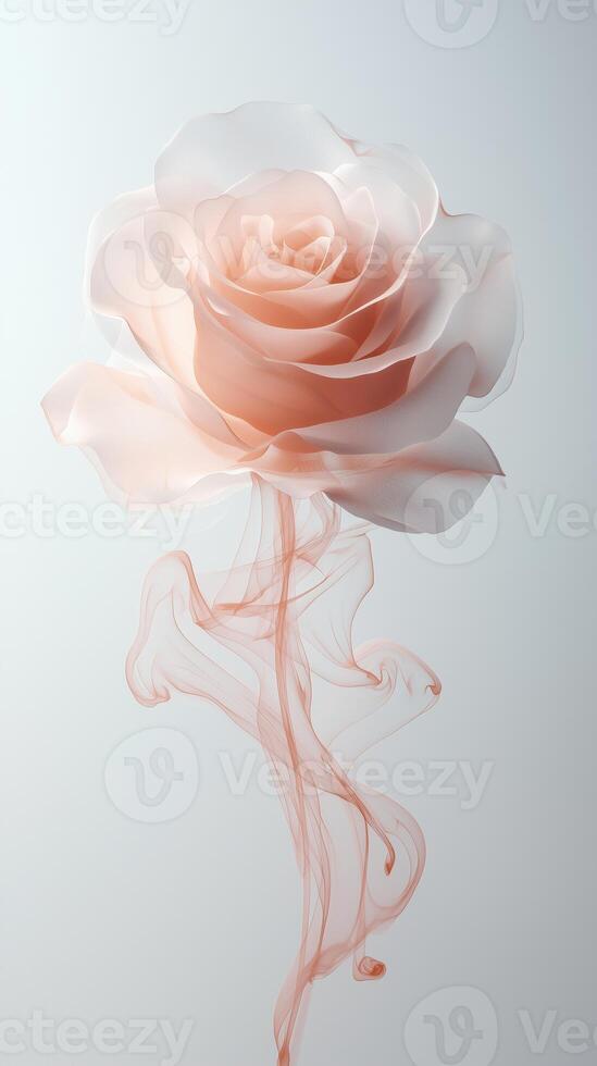 Delicate pink rose with smoky swirls on light background for artistic decor photo