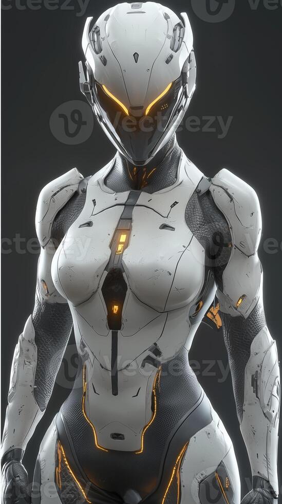 Futuristic humanoid robot character with sleek design and glowing accents photo